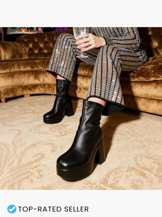 DREAM PAIRS Women Chunky Platform Gogo Ankle Boots High Block Heel Square Toe Y2K Booties